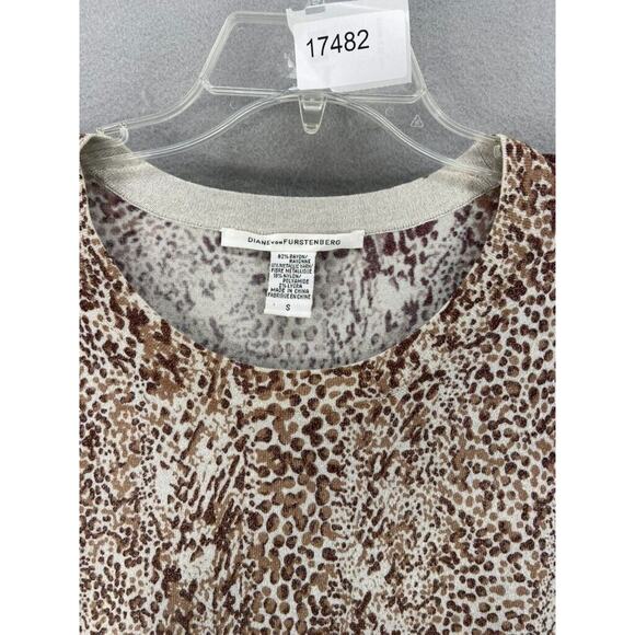 DIANE VON FURSTENBERG Sweater Womens Sz‎ S Brown Cream Animal Metallic Pullover - Picture 7 of 7